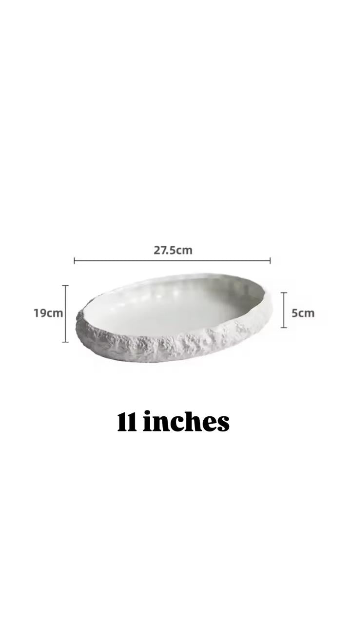 Pebble Charm Oval Shape Ceramic Serving Bowl