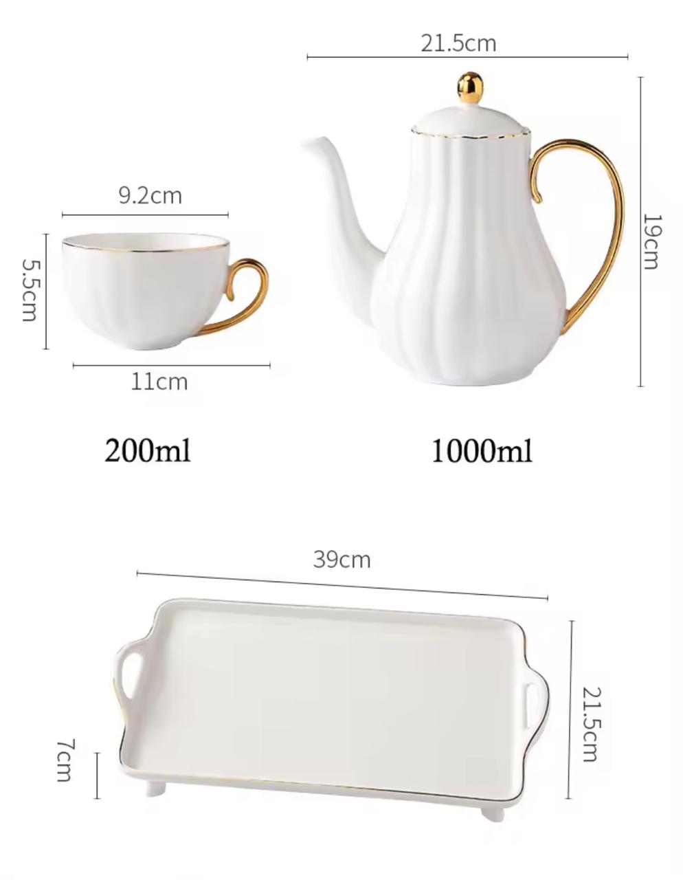 Royal White Tea Pot Set - with Kettle & Serving Tray