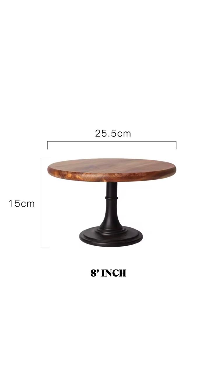 Minimalist Wooden Cake Stand- Modern Black Base