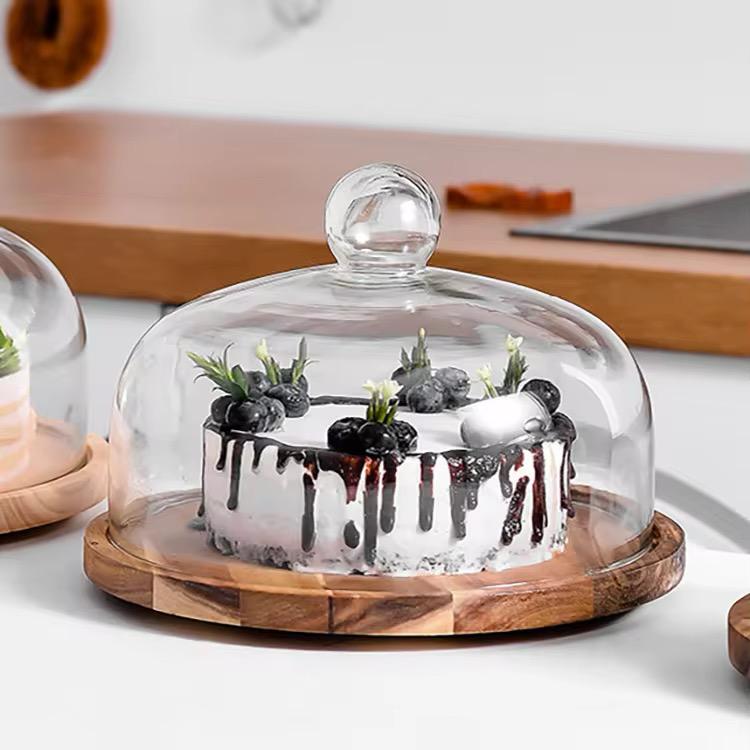 360° Rotating Acacia Wooden Platter with Clear Dome