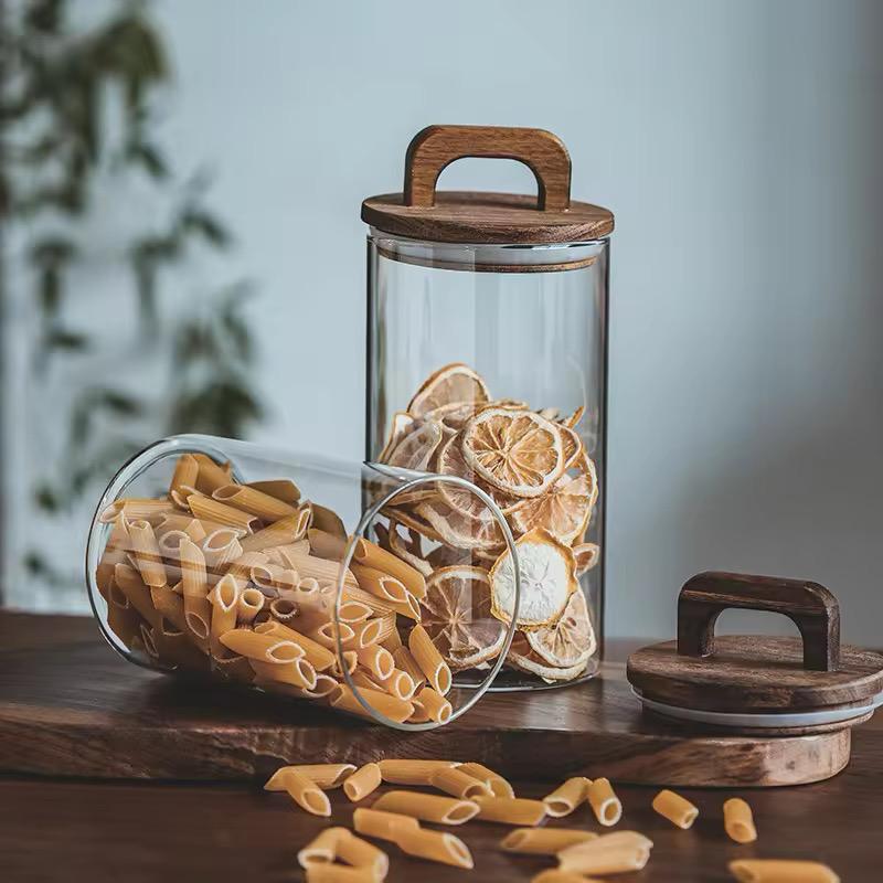 Acacia Glass Storage Jar- Airtight Wooden Lid with Handle