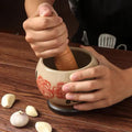 Rustic Charm Ceramic Mortar & Pestle – Crackle Finish & Floral Motif