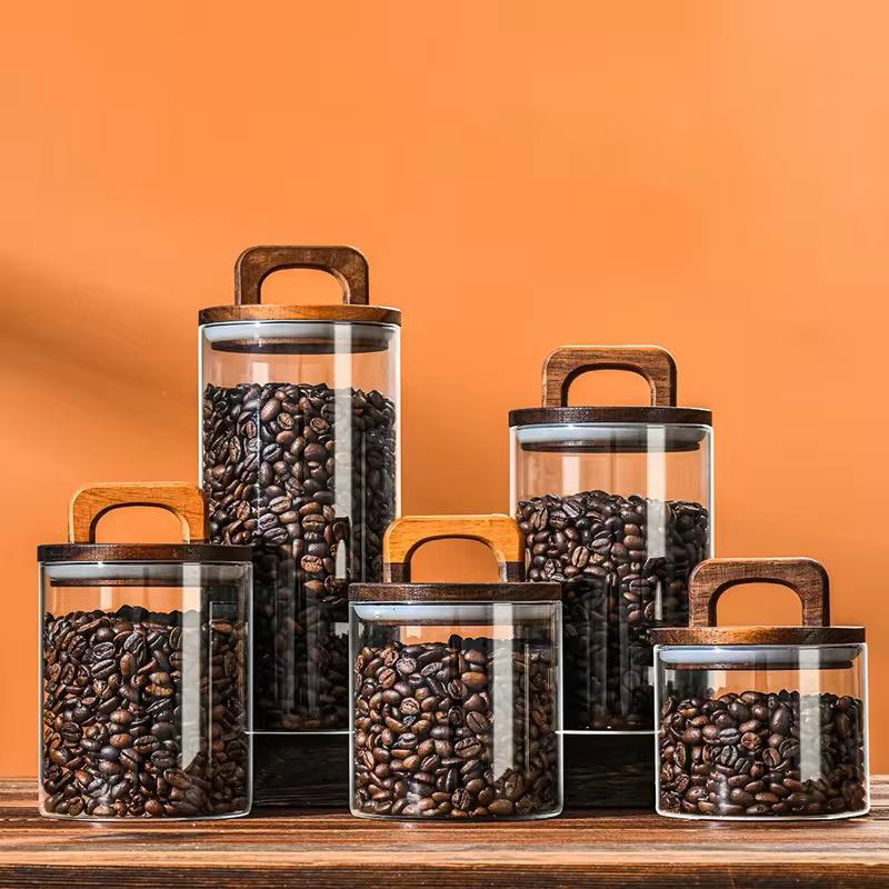 Acacia Glass Storage Jar- Airtight Wooden Lid with Handle