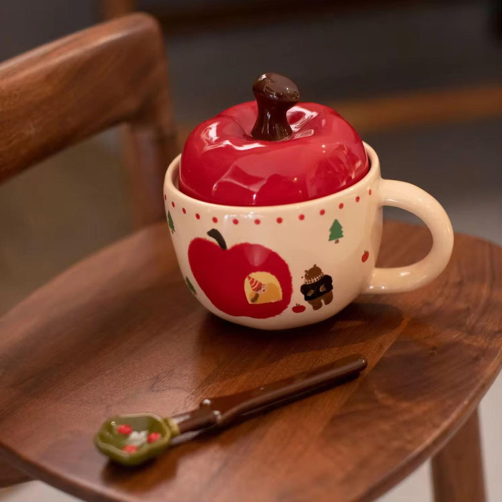 Cartoon Apple Ceramic Mug with Spoon – by The Macau Home
