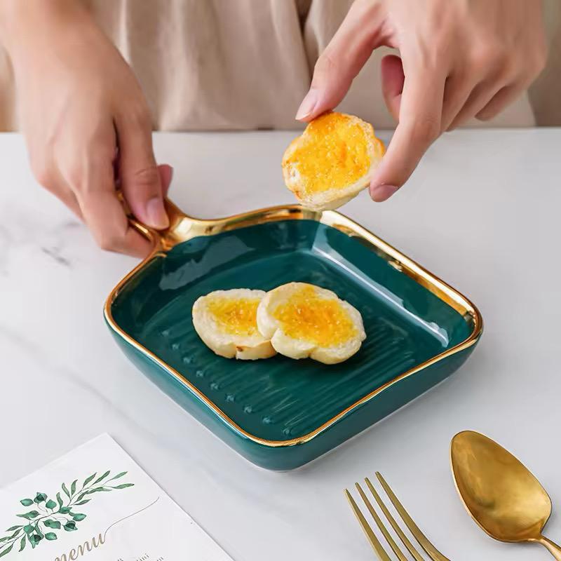 Golden Gridle Charm-Square Ceramic Tray