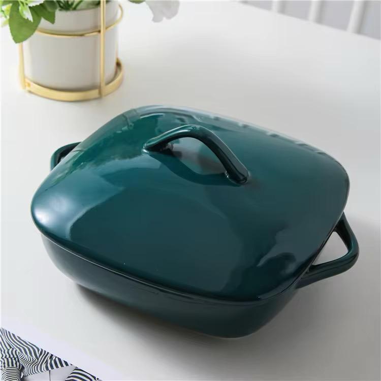 Premium Deep Green Ceramic Baking Dish with Lid-500 ml