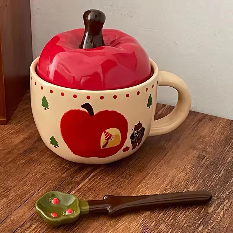 Cartoon Apple Ceramic Mug with Spoon – by The Macau Home