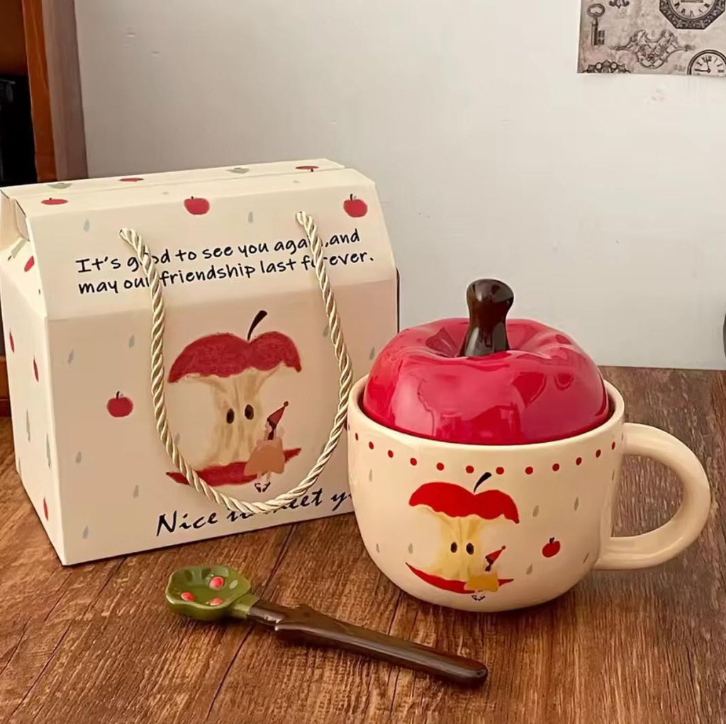Cartoon Apple Ceramic Mug with Spoon – by The Macau Home