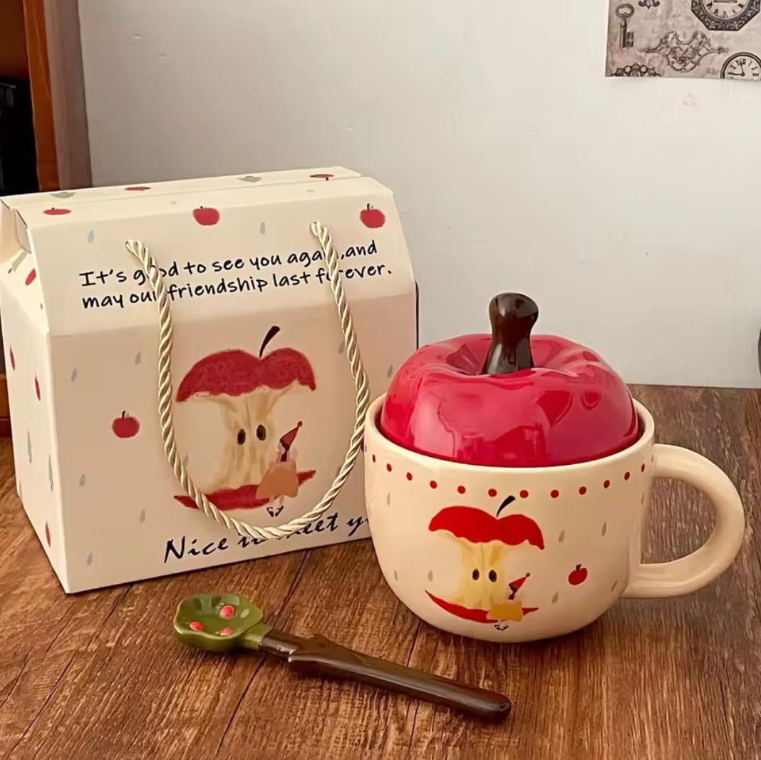 Cartoon Apple Ceramic Mug with Lid – by The Macau Home