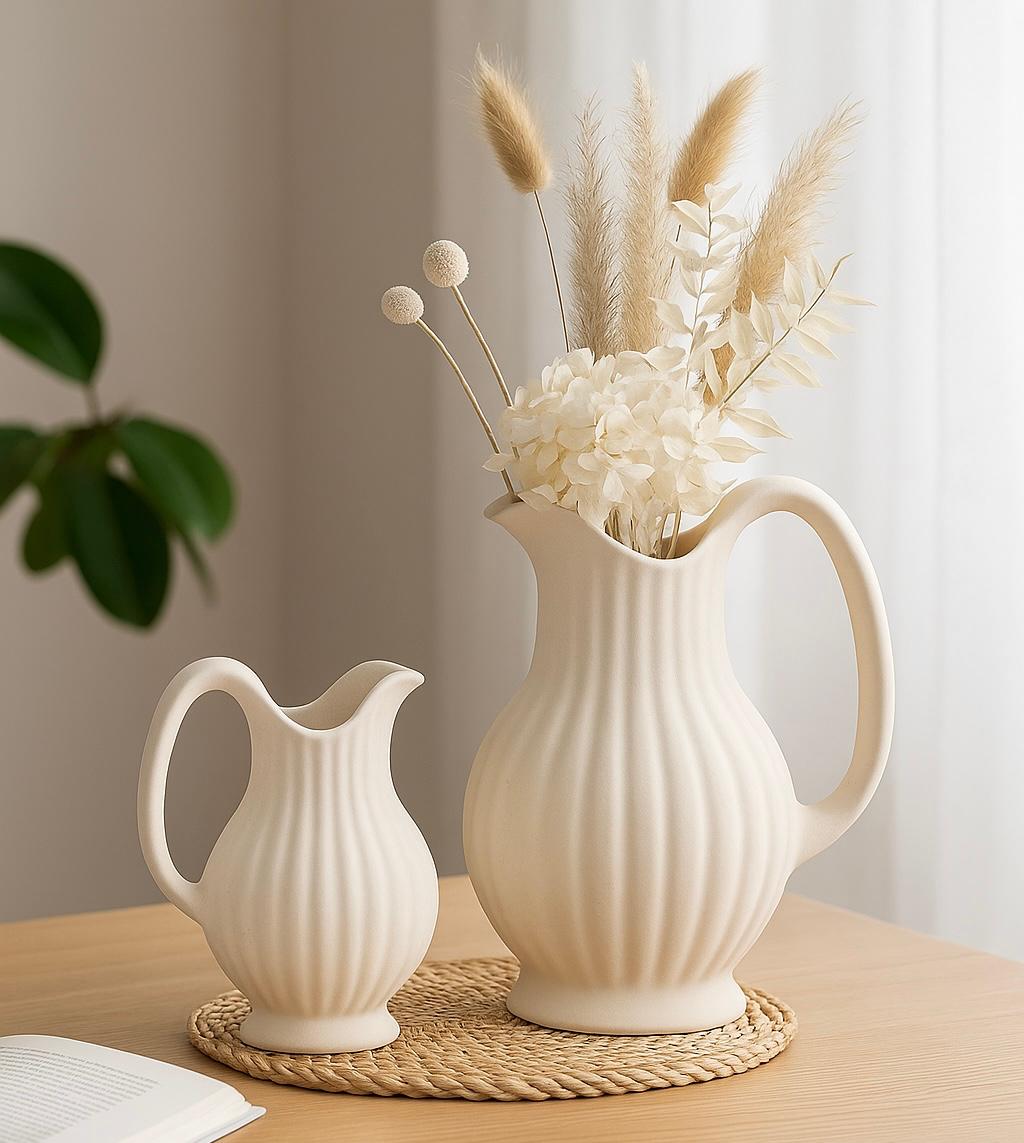 Cream Dream Pitcher Set-Ceramic Floral Vases