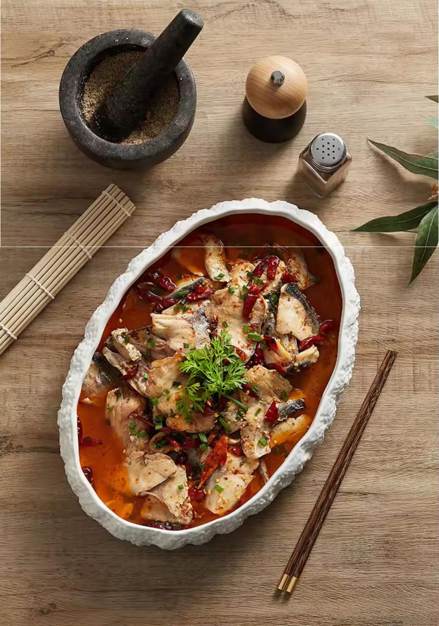 Pebble Charm Oval Shape Ceramic Serving Bowl